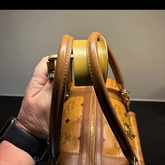 Authentic MCM Cognac Boston Leather Satchel Handbag - Picture 5 of 15